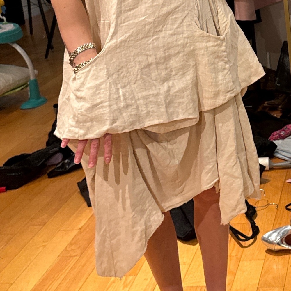 Italian artisanal asymmetrical layered 100% linen dress - Picture 3 of 9